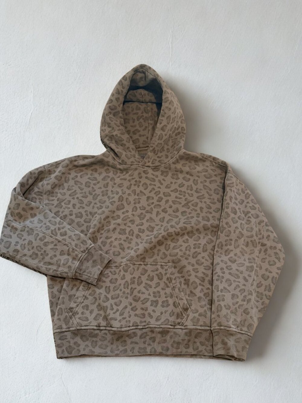 Abercrombie & Fitch Leopard Print Hoodie XS Oversized Popover Brown EUC - Picture 2 of 11